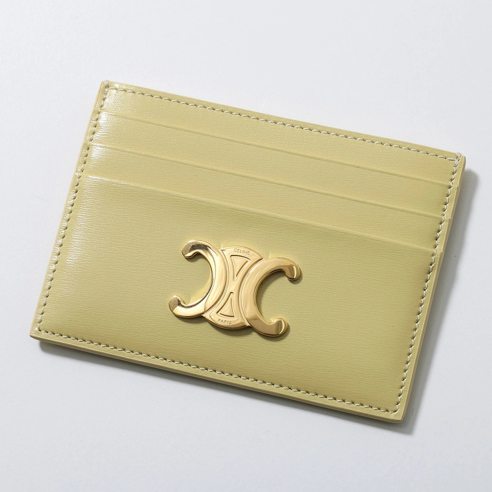 Celine Card Case Wallet Leather Pass Triomphe Metal Spring Yellow